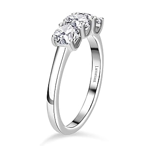 Luxuriant Lab Grown Diamond E-F VS 3 Stone Ring in Rhodium Over Sterling Silver (Size 6.5) 1.00 ctw