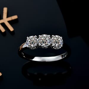 Luxuriant Lab Grown Diamond E-F VS 3 Stone Ring in Rhodium Over Sterling Silver (Size 7.5) 1.00 ctw