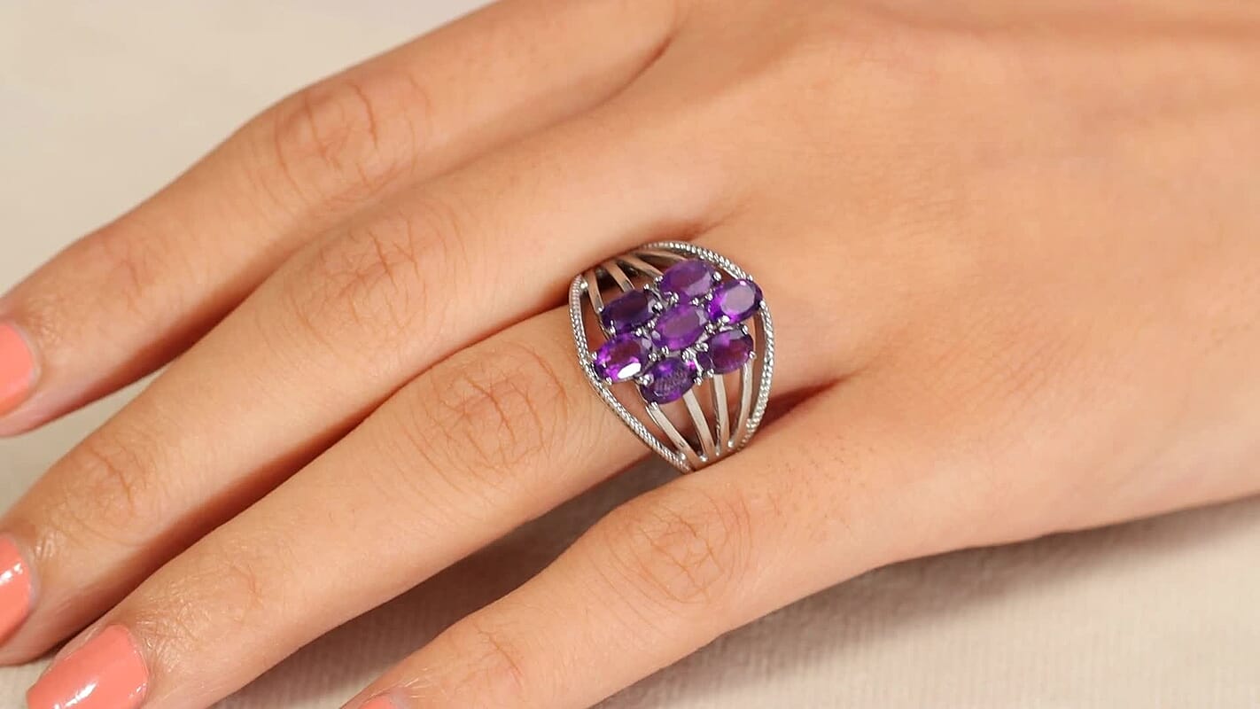 EverTrue African Amethyst 3.20 ctw Ring in Stainless Steel (Size 10.0)