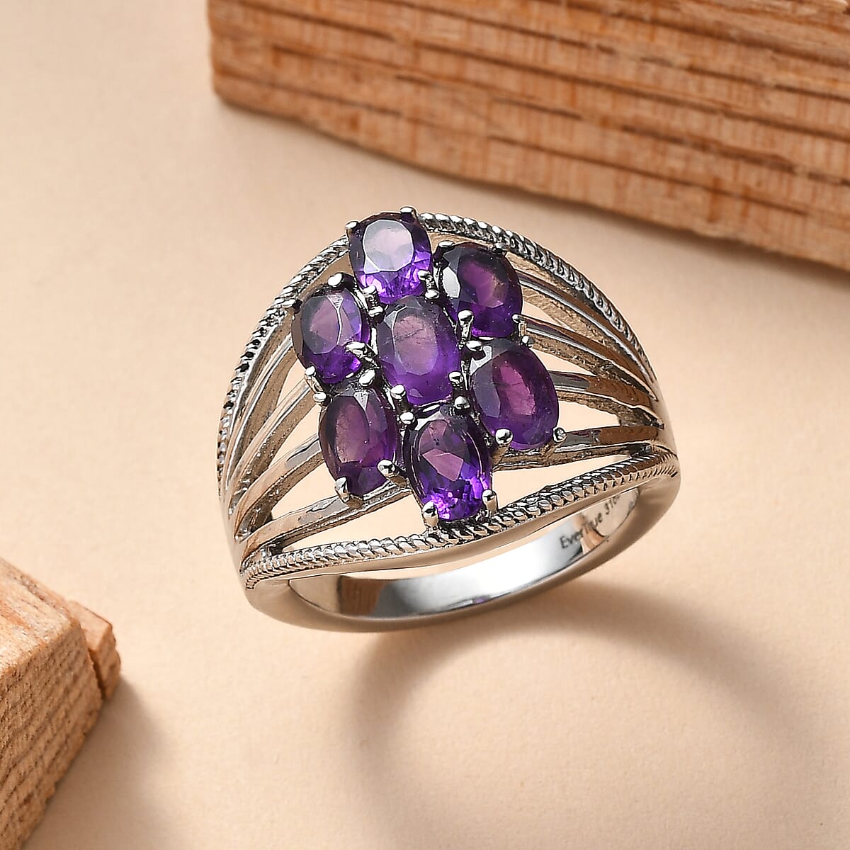 EverTrue African Amethyst 3.20 ctw Ring in Stainless Steel (Size 10.0)  image number 1