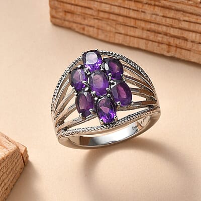 EverTrue African Amethyst 3.20 ctw Ring in Stainless Steel (Size 10.0) 