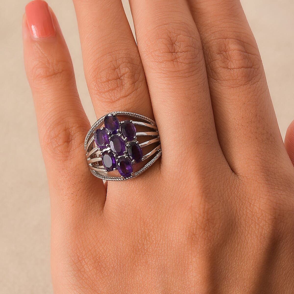 EverTrue African Amethyst 3.20 ctw Ring in Stainless Steel (Size 10.0)  image number 2