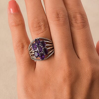 EverTrue African Amethyst 3.20 ctw Ring in Stainless Steel (Size 10.0) 