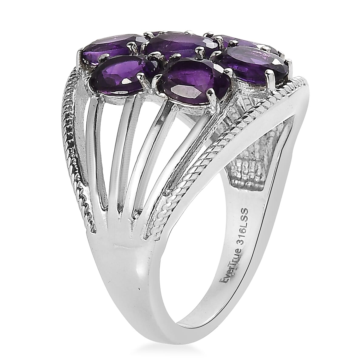 EverTrue African Amethyst 3.20 ctw Ring in Stainless Steel (Size 5.0)  image number 3