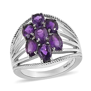 EverTrue African Amethyst 3.20 ctw Ring in Stainless Steel (Size 7.0) 