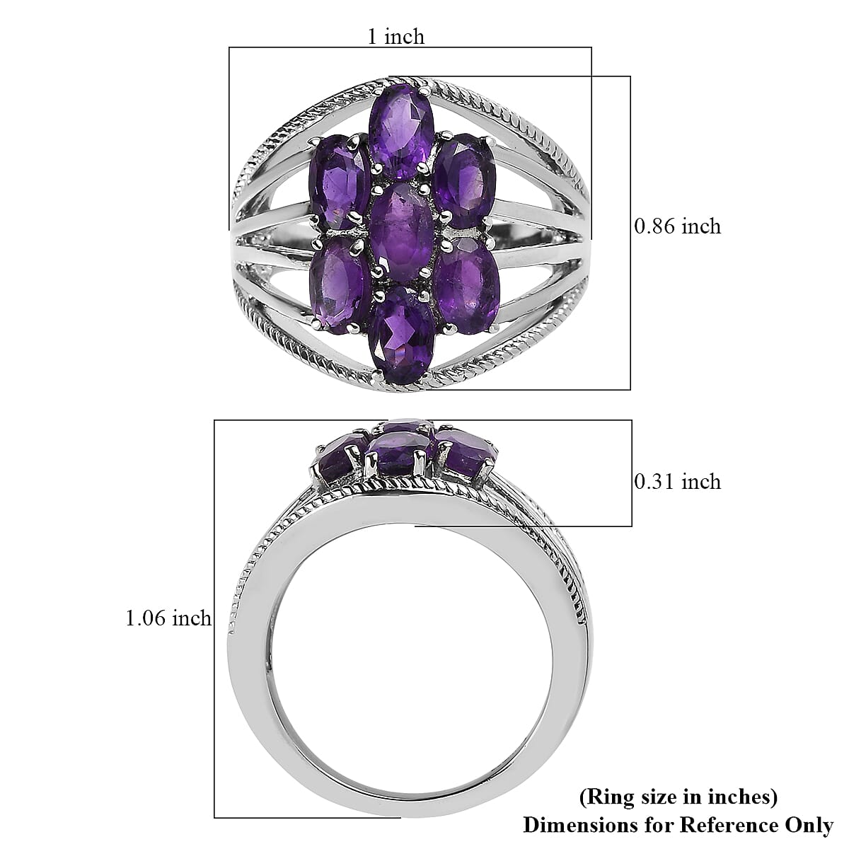 EverTrue African Amethyst 3.20 ctw Ring in Stainless Steel (Size 7.0)  image number 5