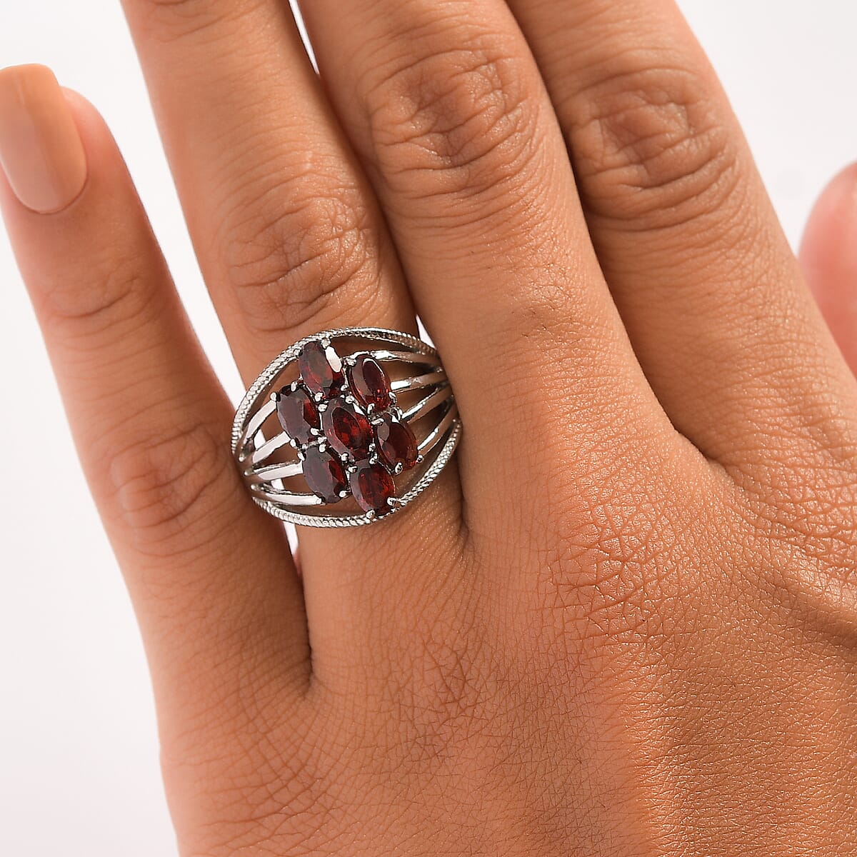 EverTrue Mozambique Garnet 4.15 ctw Ring in Stainless Steel (Size 5.0) image number 2