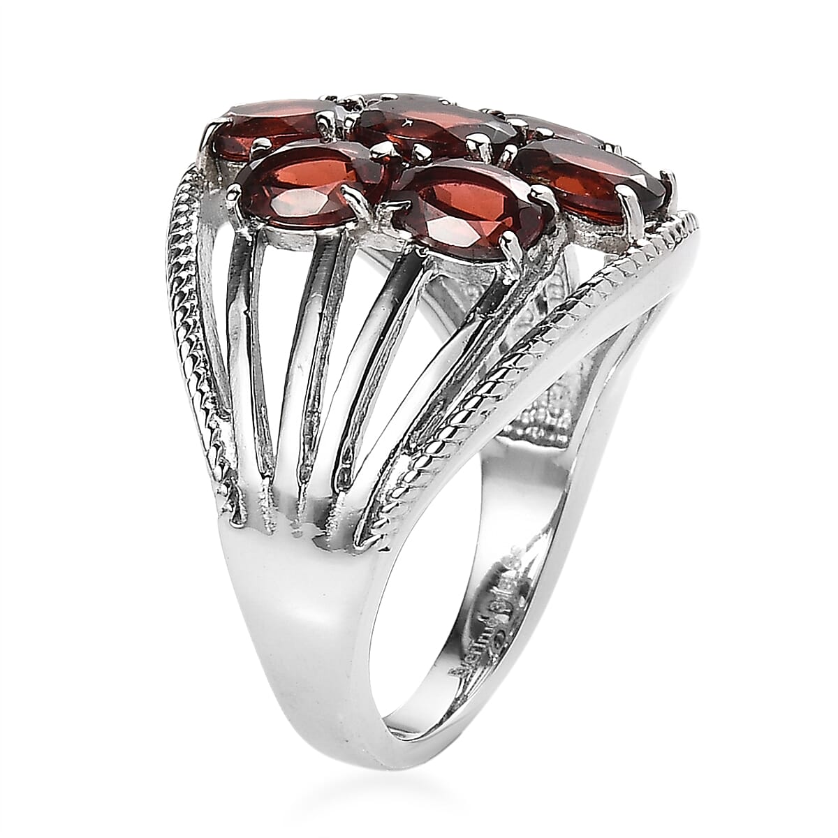 EverTrue Mozambique Garnet 4.15 ctw Ring in Stainless Steel (Size 5.0) image number 3