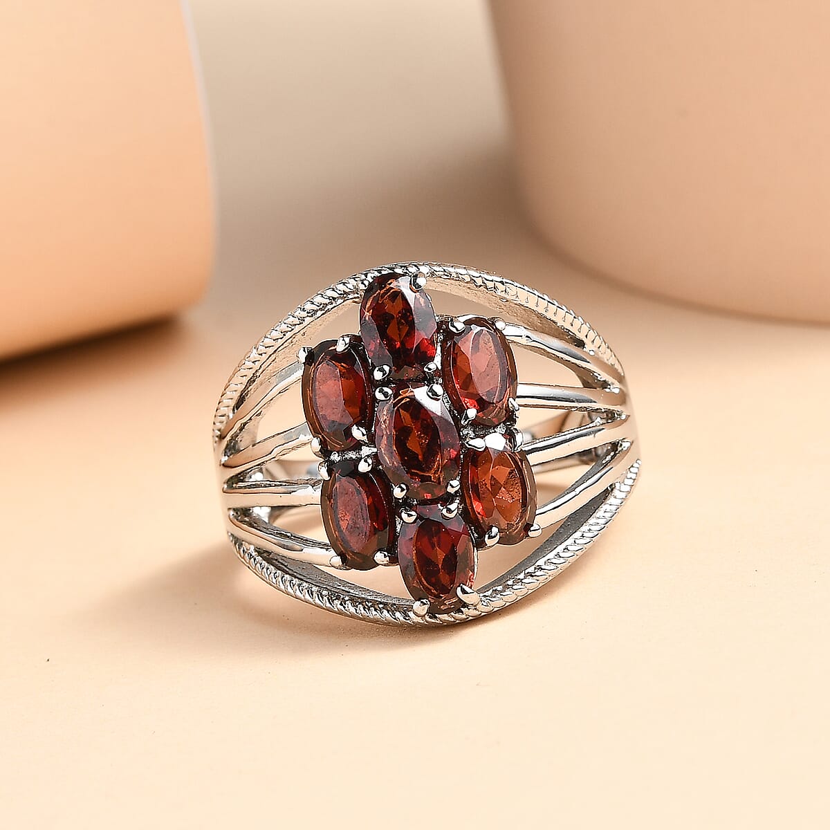 EverTrue Mozambique Garnet 4.15 ctw Ring in Stainless Steel (Size 8.0) image number 1