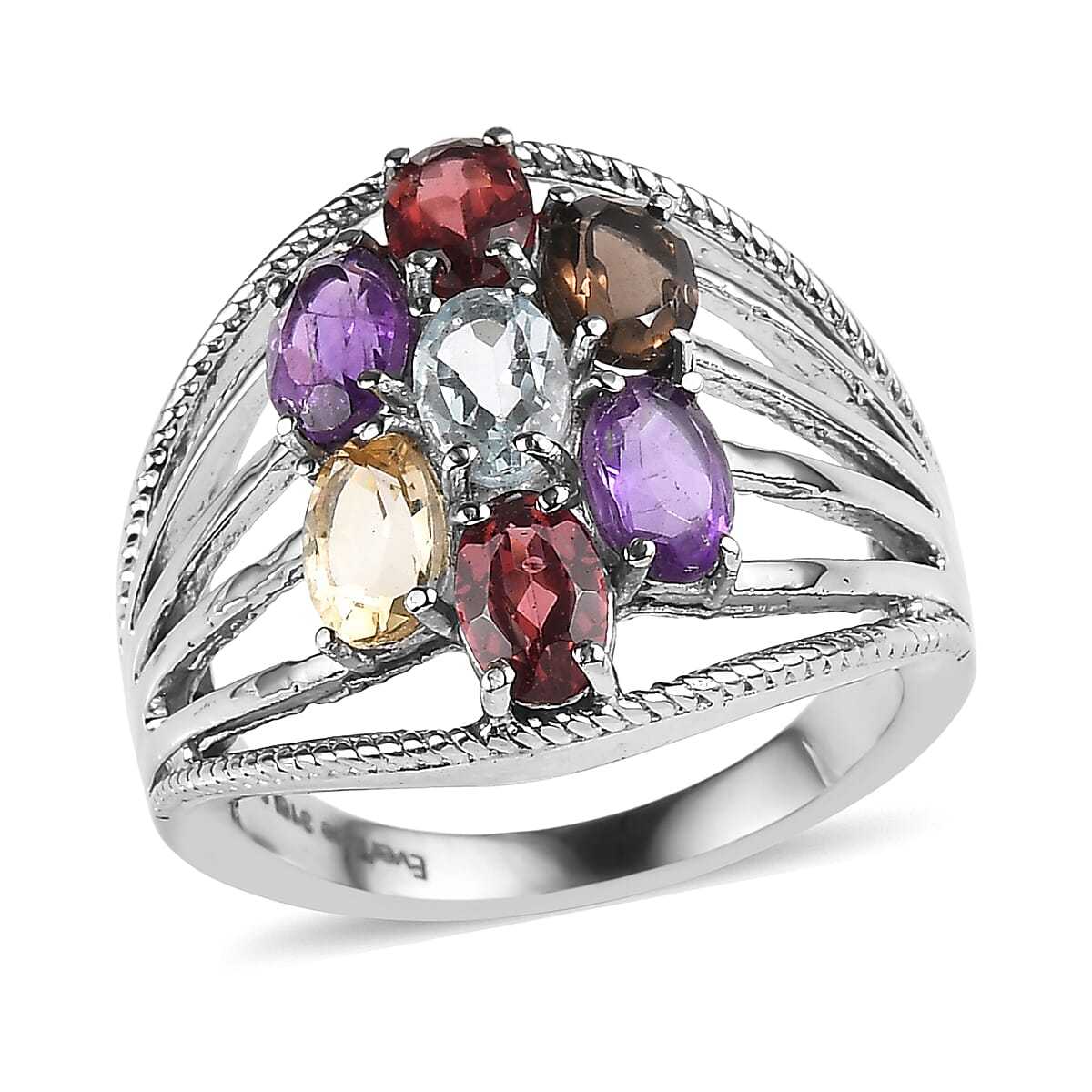 EverTrue Multi Gemstone 3.50 ctw Ring in Stainless Steel (Size 8.0) image number 0