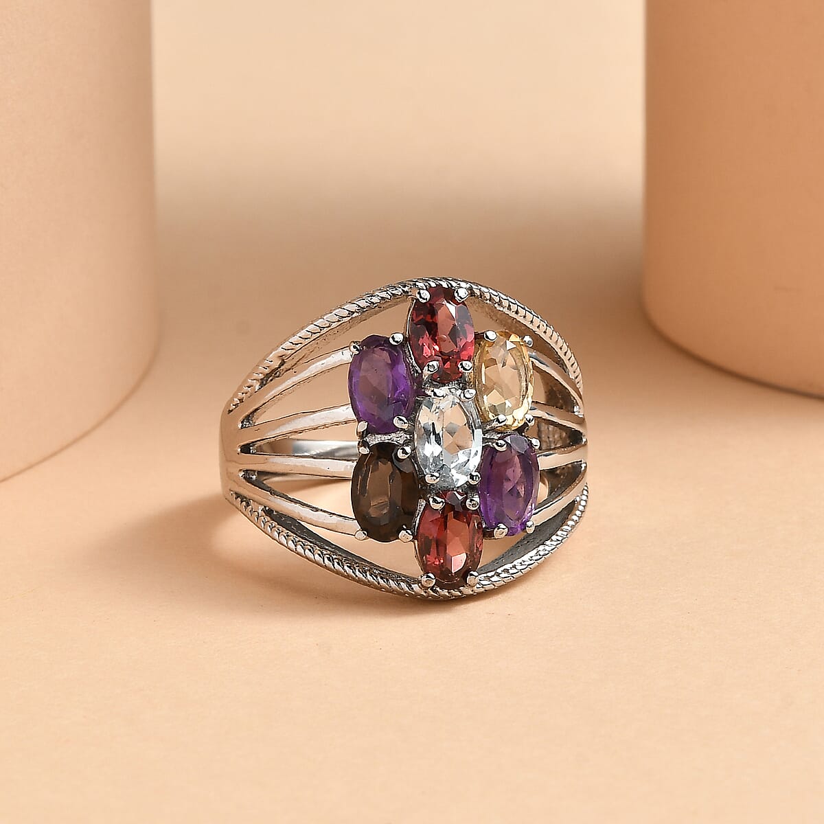 EverTrue Multi Gemstone 3.50 ctw Ring in Stainless Steel (Size 8.0) image number 1