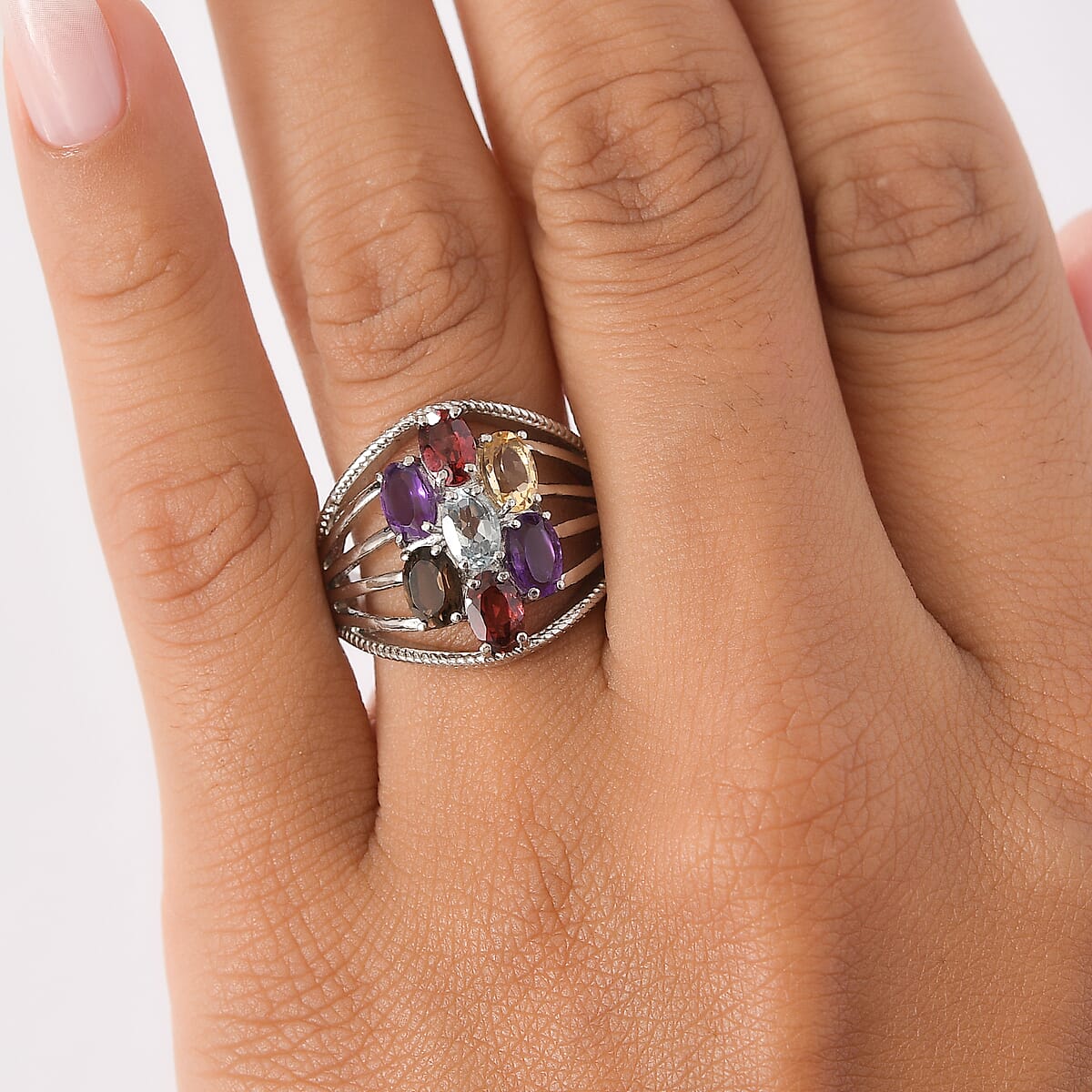 EverTrue Multi Gemstone 3.50 ctw Ring in Stainless Steel (Size 8.0) image number 2