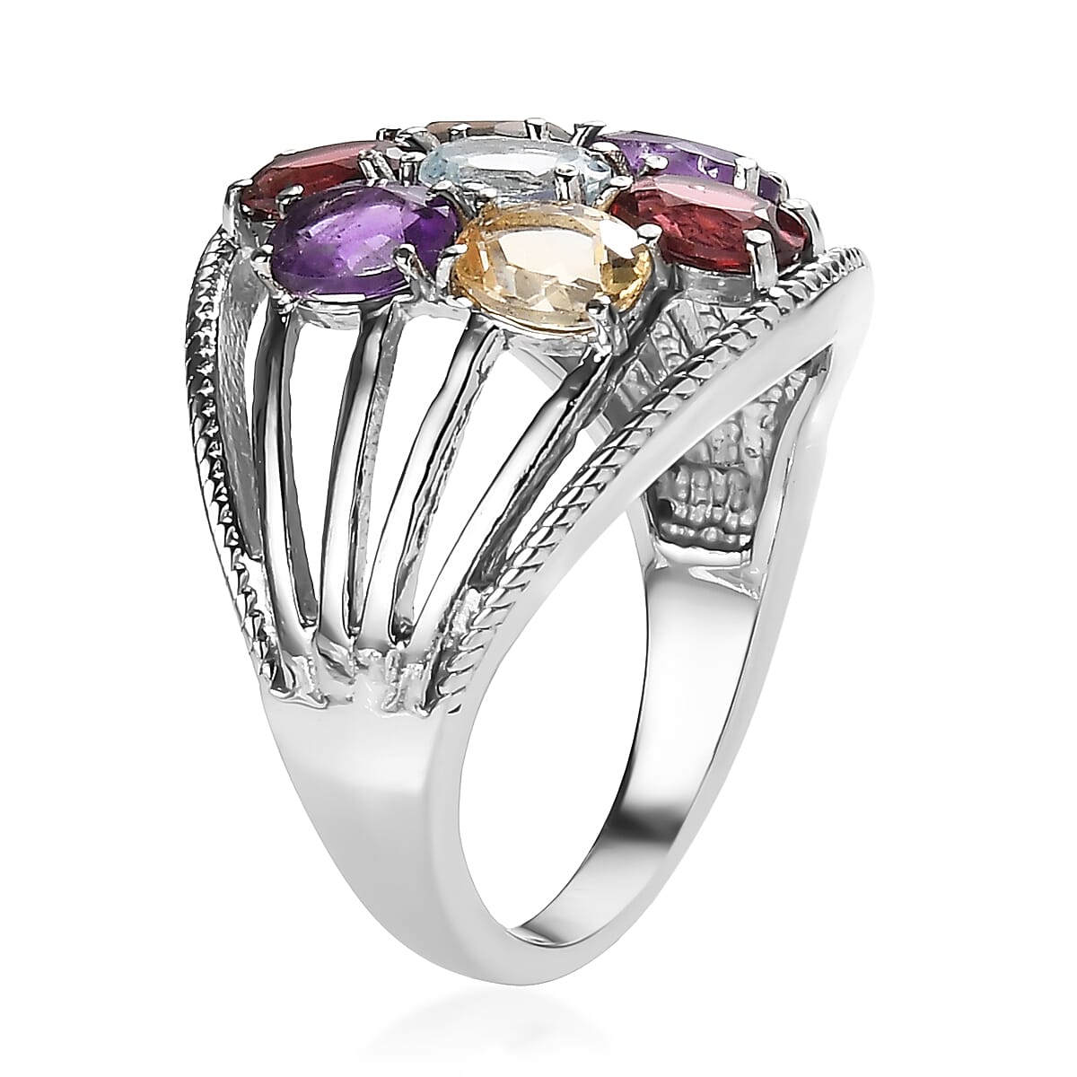EverTrue Multi Gemstone 3.50 ctw Ring in Stainless Steel (Size 8.0) image number 3