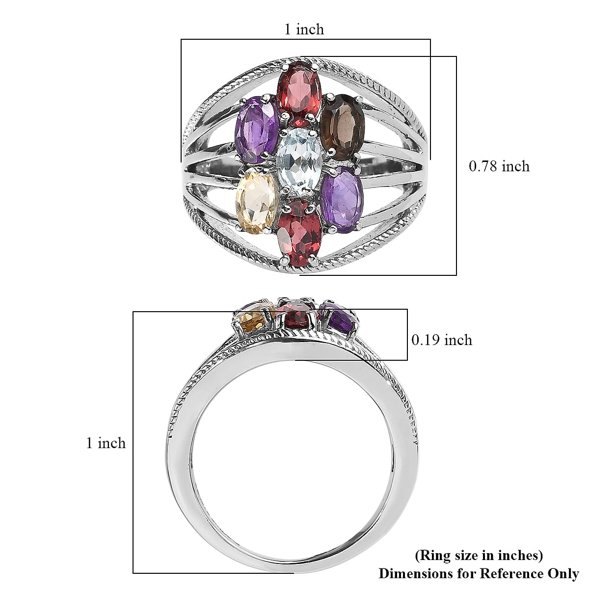 EverTrue Multi Gemstone 3.50 ctw Ring in Stainless Steel (Size 8.0) image number 5