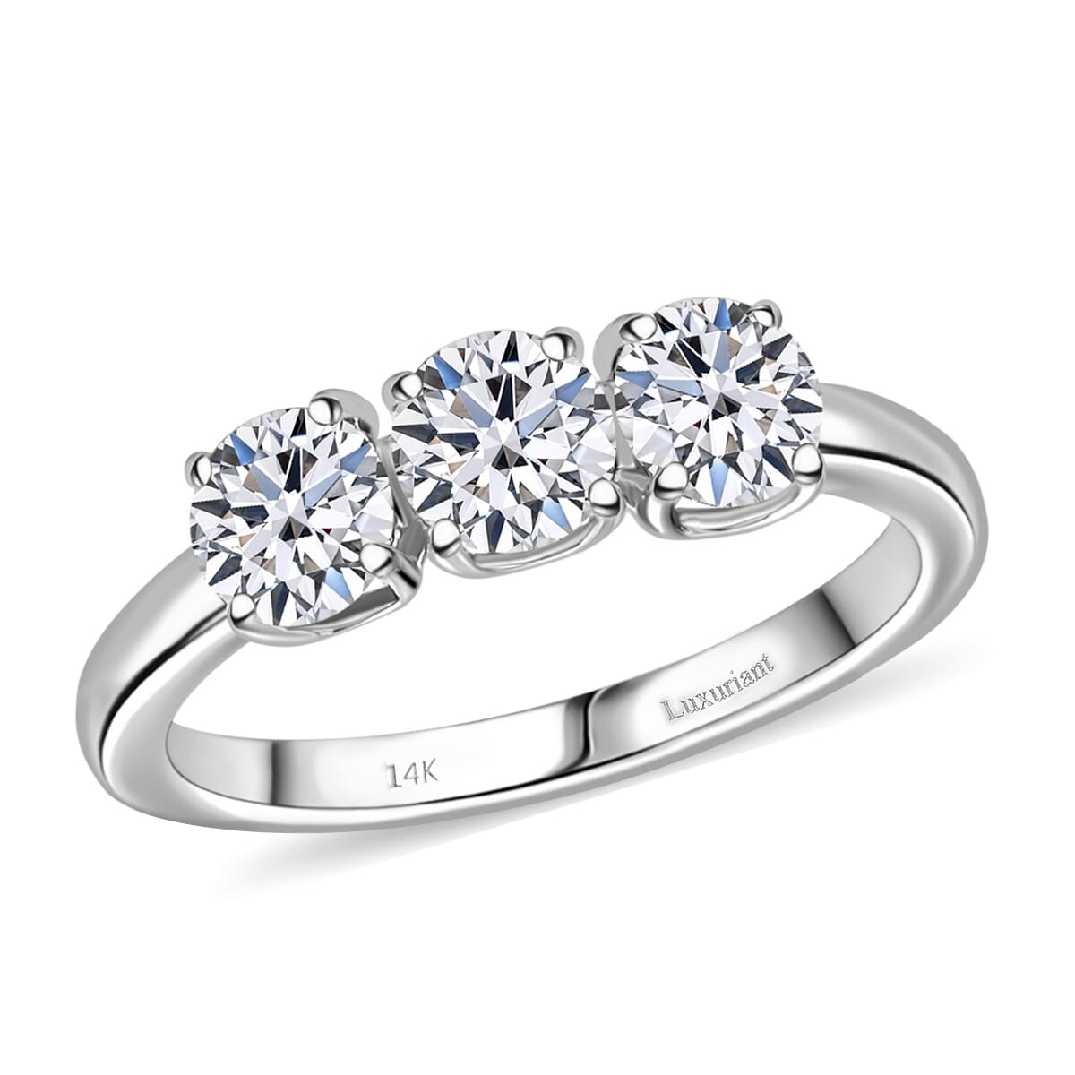 Luxuriant Lab Grown Diamond E-F VS 1.00 ctw 3 Stone Ring in 14K White Gold (Size 7.0) image number 0