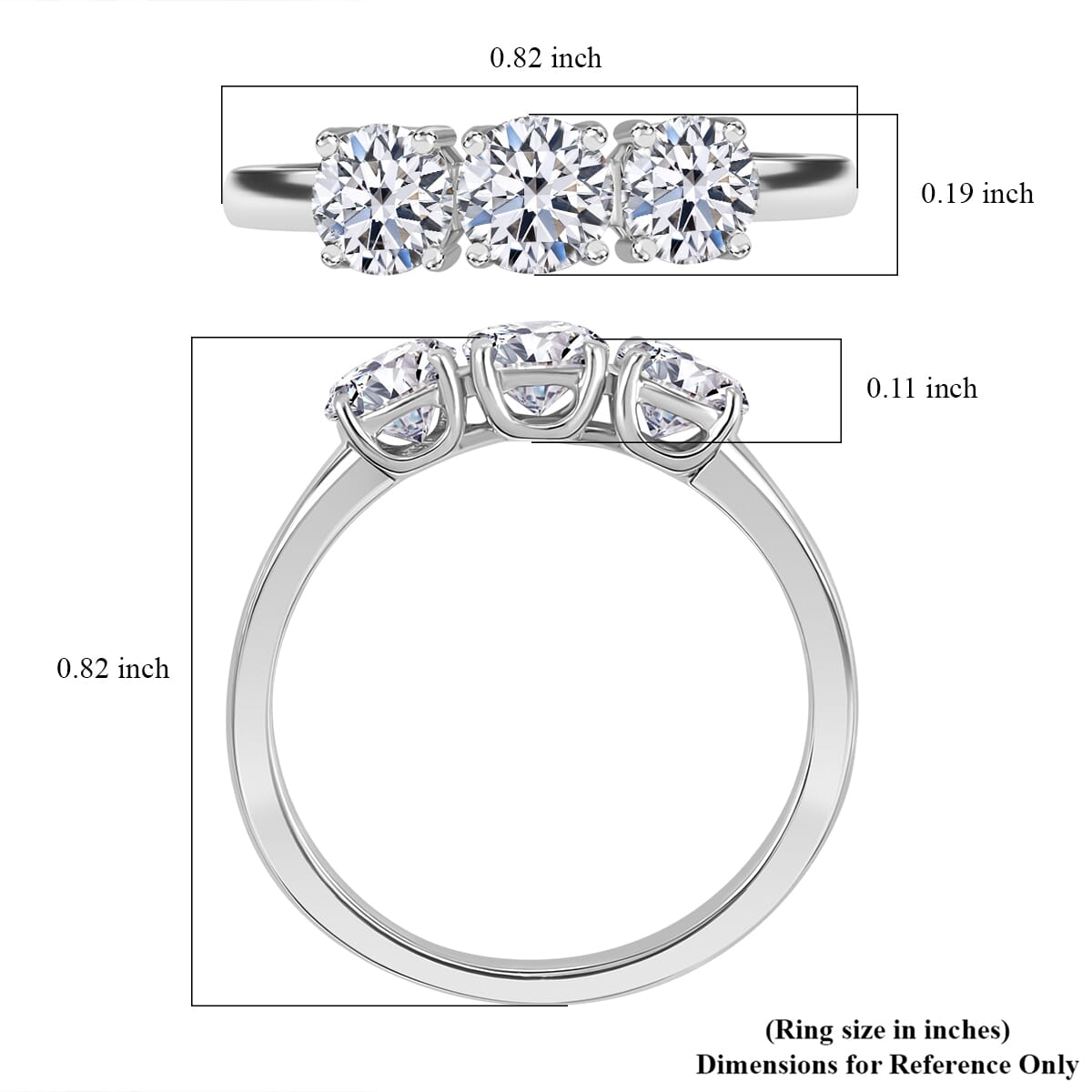 Luxuriant Lab Grown Diamond E-F VS 1.00 ctw 3 Stone Ring in 14K White Gold (Size 7.0) image number 3
