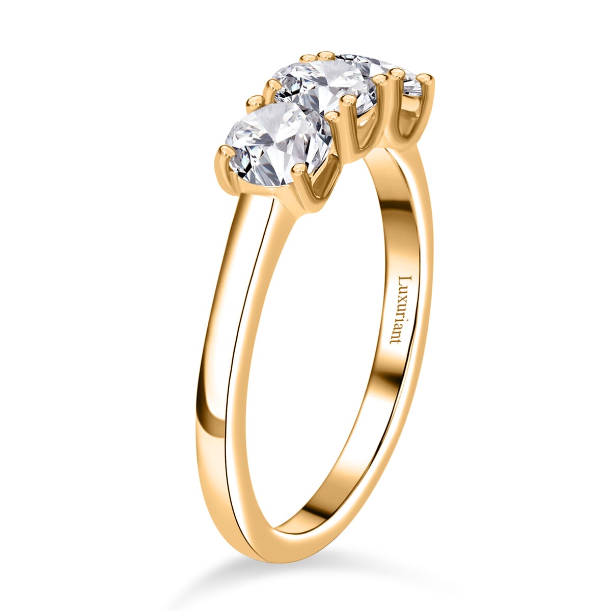 Luxuriant Lab Grown Diamond E-F VS 1.00 ctw 3 Stone Ring in 10K Yellow Gold (Size 5.5) image number 2