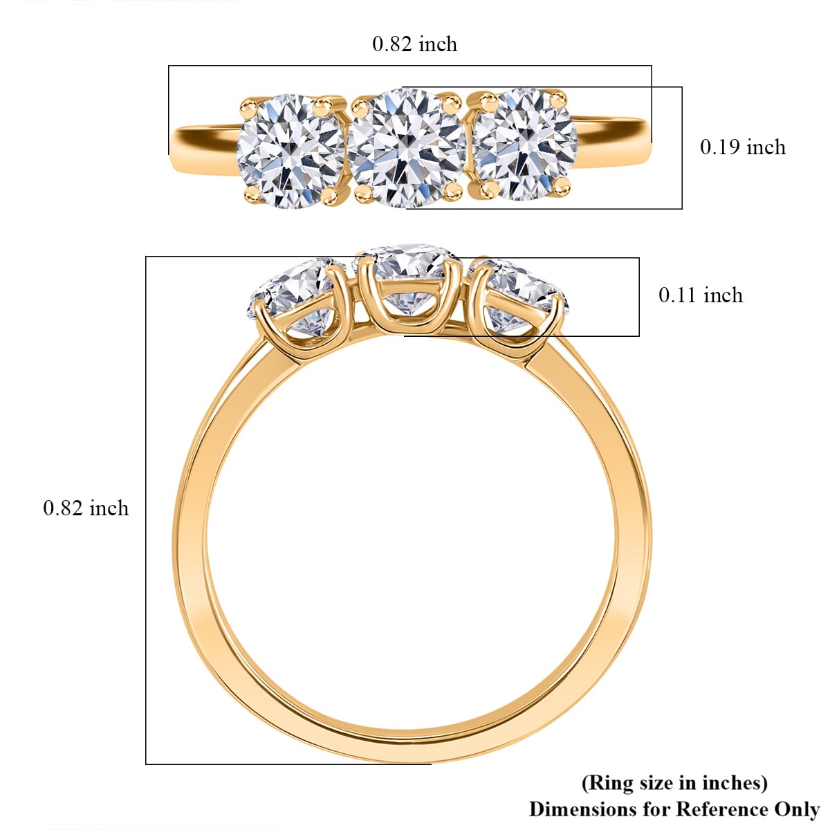Luxuriant Lab Grown Diamond E-F VS 1.00 ctw 3 Stone Ring in 10K Yellow Gold (Size 5.5) image number 3