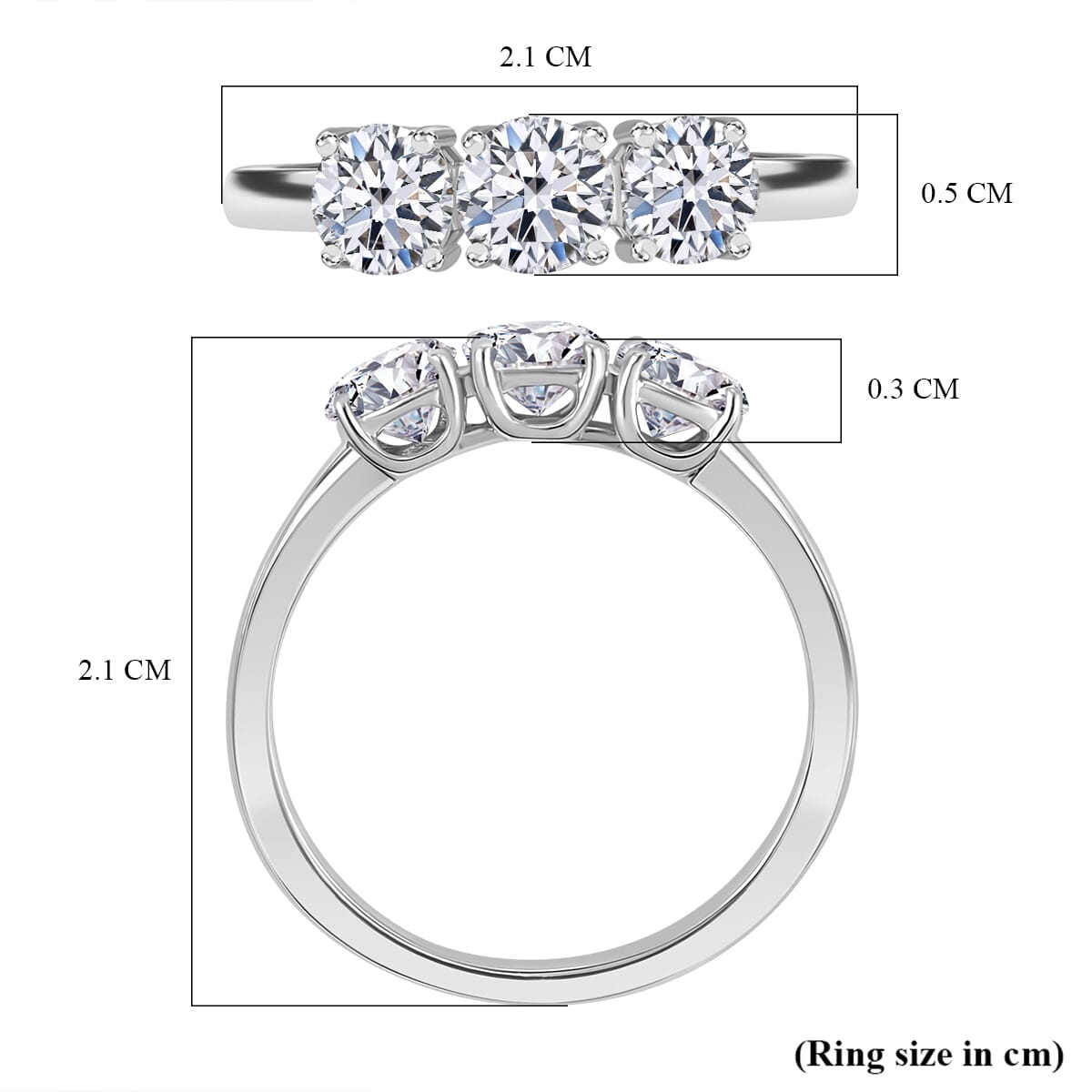 Luxuriant Lab Grown Diamond E-F VS 1.00 ctw 3 Stone Ring in 950 Platinum (Size 9.0) 6 Grams image number 3