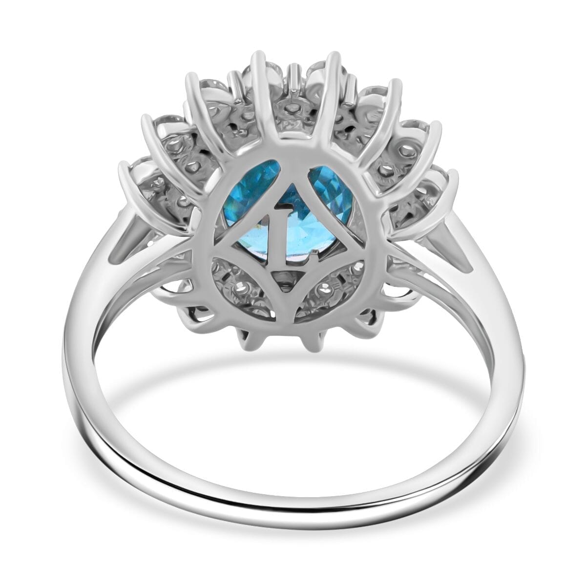 AAA Cambodian Blue Zircon and G-H SI Luxuriant Lab Grown Diamond 5.30 ctw Sea Radiance Ring in 10K White Gold (Size 10.0) image number 4