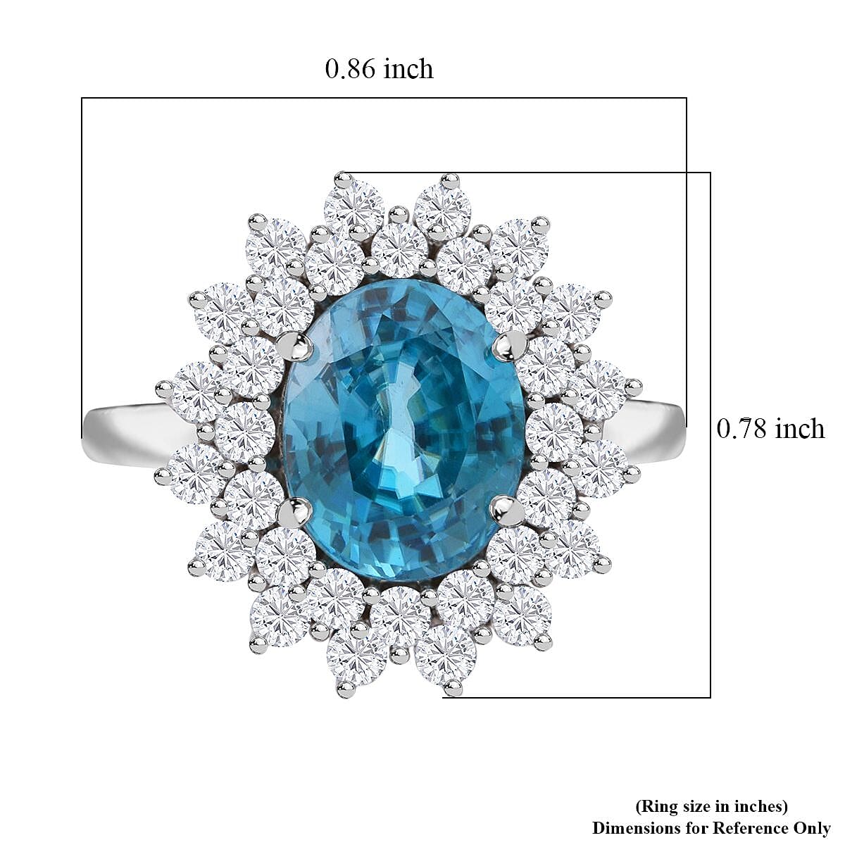 AAA Cambodian Blue Zircon and G-H SI Luxuriant Lab Grown Diamond 5.30 ctw Sea Radiance Ring in 10K White Gold (Size 8.0) image number 5