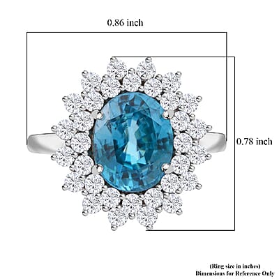 AAA Cambodian Blue Zircon and G-H SI Luxuriant Lab Grown Diamond 5.30 ctw Sea Radiance Ring in 10K White Gold (Size 8.0)