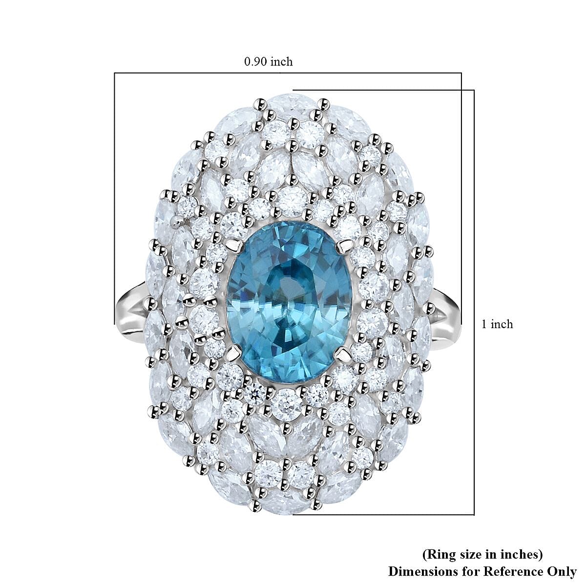 D'Joy Premium Cambodian Blue Zircon and Moissanite 4.50 ctw Ocean Empress Ring in Rhodium Over Sterling Silver (Size 10.0)