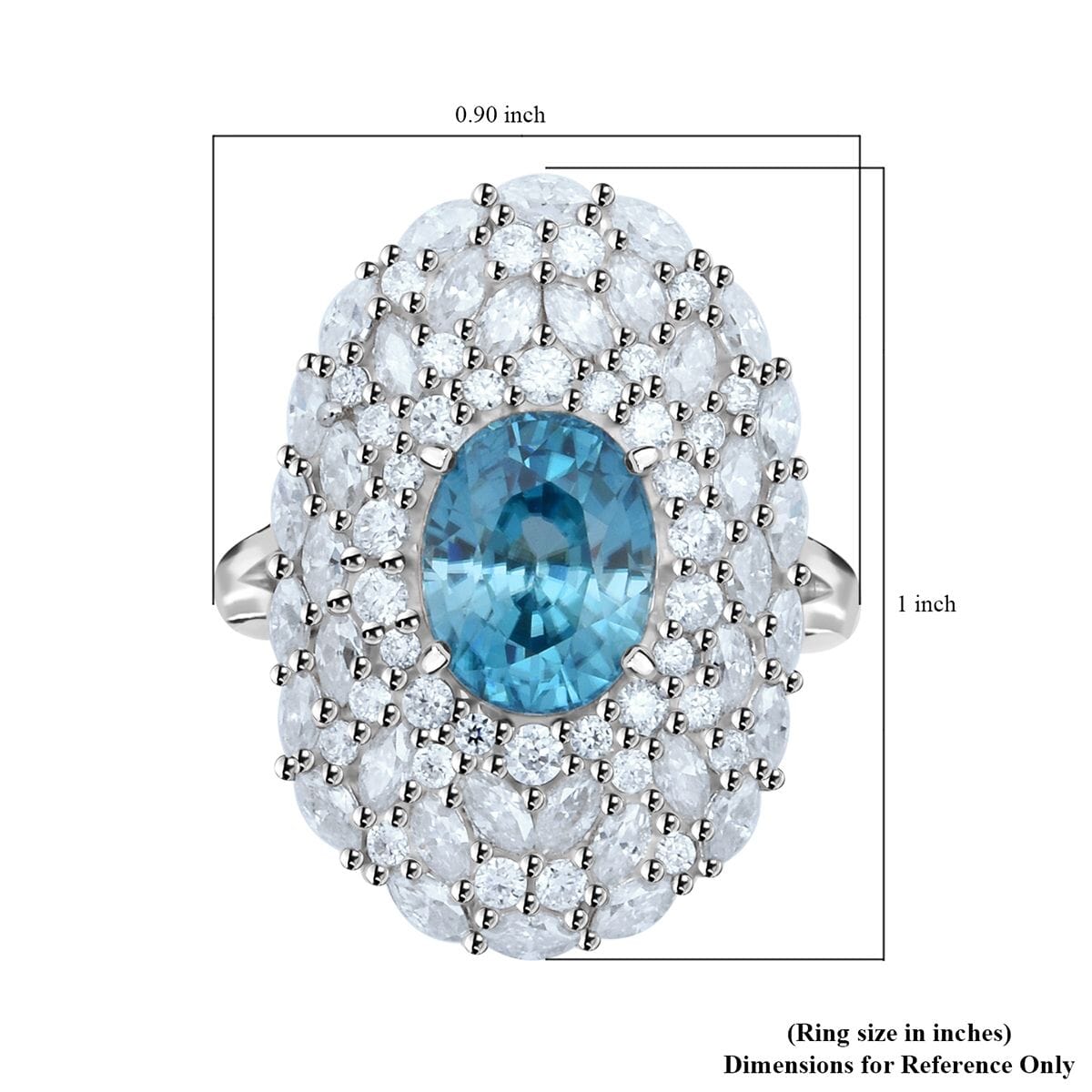 D'Joy Premium Cambodian Blue Zircon and Moissanite 4.50 ctw Ocean Empress Ring in Rhodium Over Sterling Silver (Size 10.0) image number 5