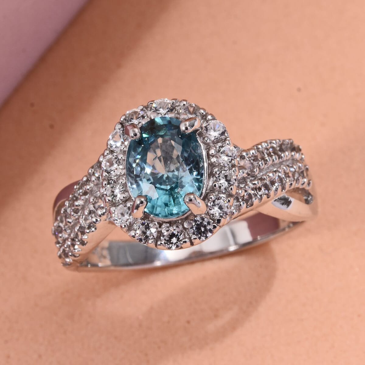D'Joy Cambodian Blue Zircon and White Zircon 2.90 ctw Tide Embrance Ring in Rhodium Over Sterling Silver (Size 10.0) image number 1
