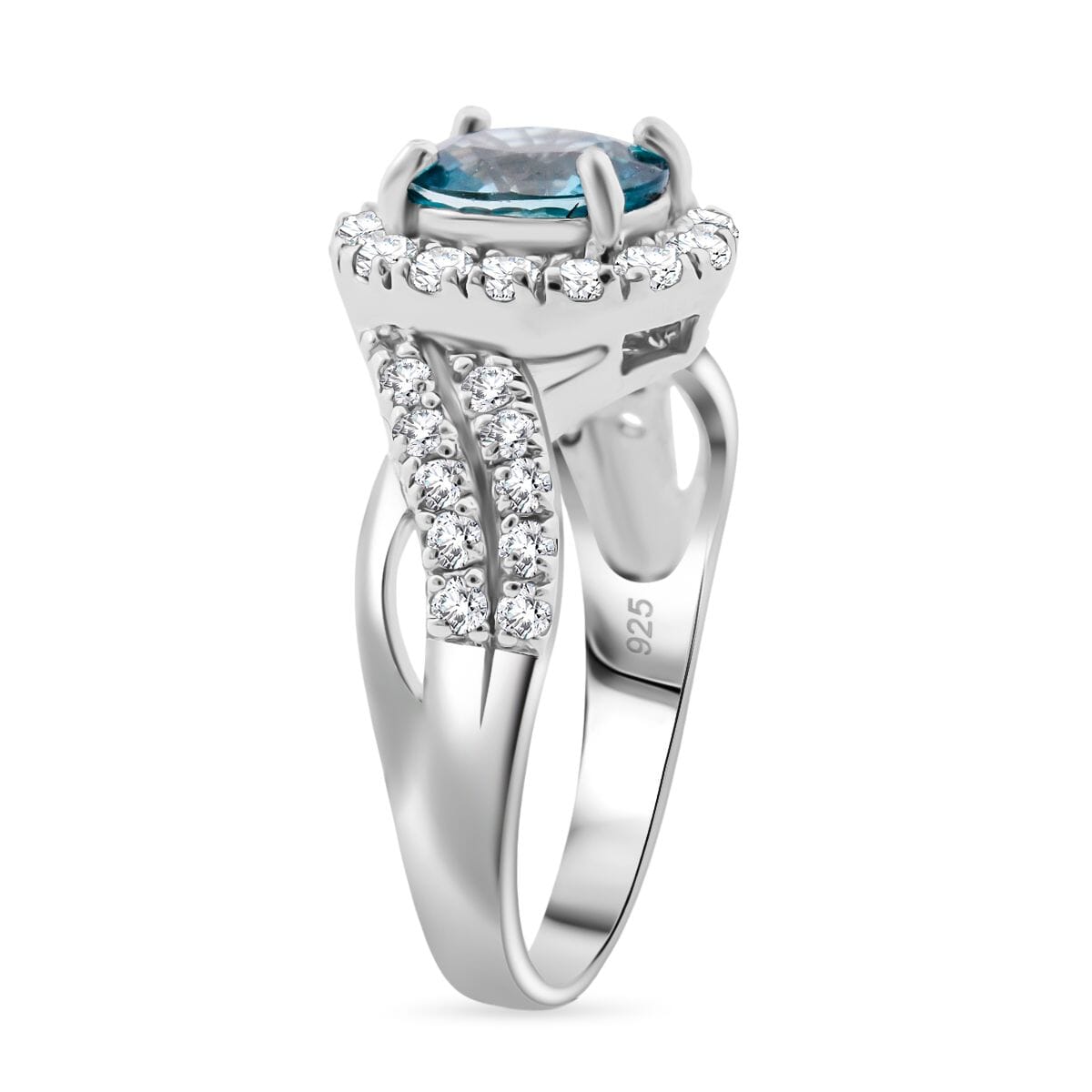 D'Joy Cambodian Blue Zircon and White Zircon 2.90 ctw Tide Embrance Ring in Rhodium Over Sterling Silver (Size 10.0) image number 3