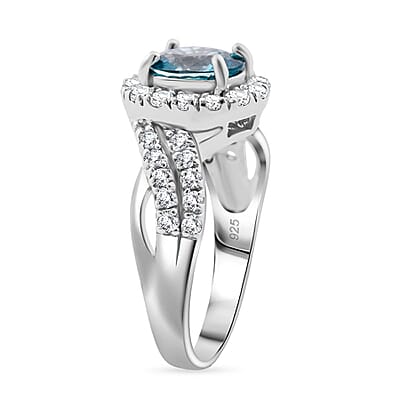 D'Joy Cambodian Blue Zircon and White Zircon 2.90 ctw Tide Embrance Ring in Rhodium Over Sterling Silver (Size 10.0)