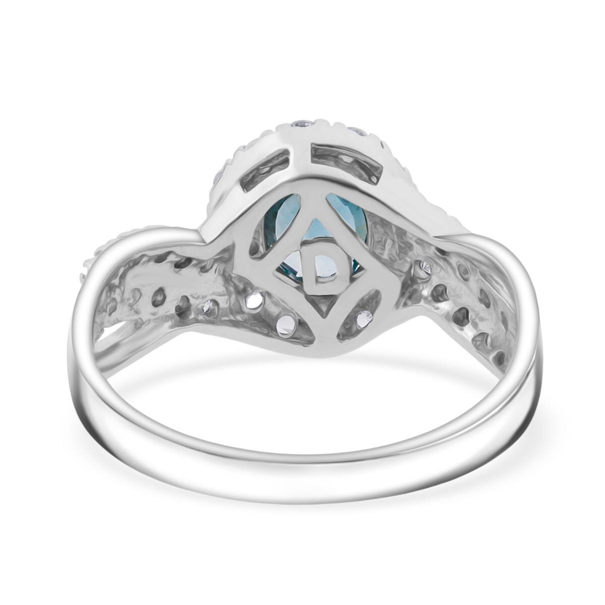 D'Joy Cambodian Blue Zircon and White Zircon 2.90 ctw Tide Embrance Ring in Rhodium Over Sterling Silver (Size 10.0) image number 4