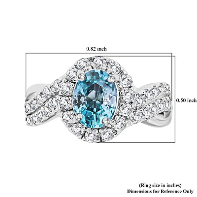 D'Joy Cambodian Blue Zircon and White Zircon 2.90 ctw Tide Embrance Ring in Rhodium Over Sterling Silver (Size 10.0)
