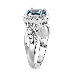 D'Joy Cambodian Blue Zircon and White Zircon 2.90 ctw Tide Embrance Ring in Rhodium Over Sterling Silver (Size 7.0)