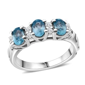 Premium Cambodian Blue Zircon and Moissanite 2.50 ctw Dancing Waves Ring in Rhodium Over Sterling Silver (Size 10.0)