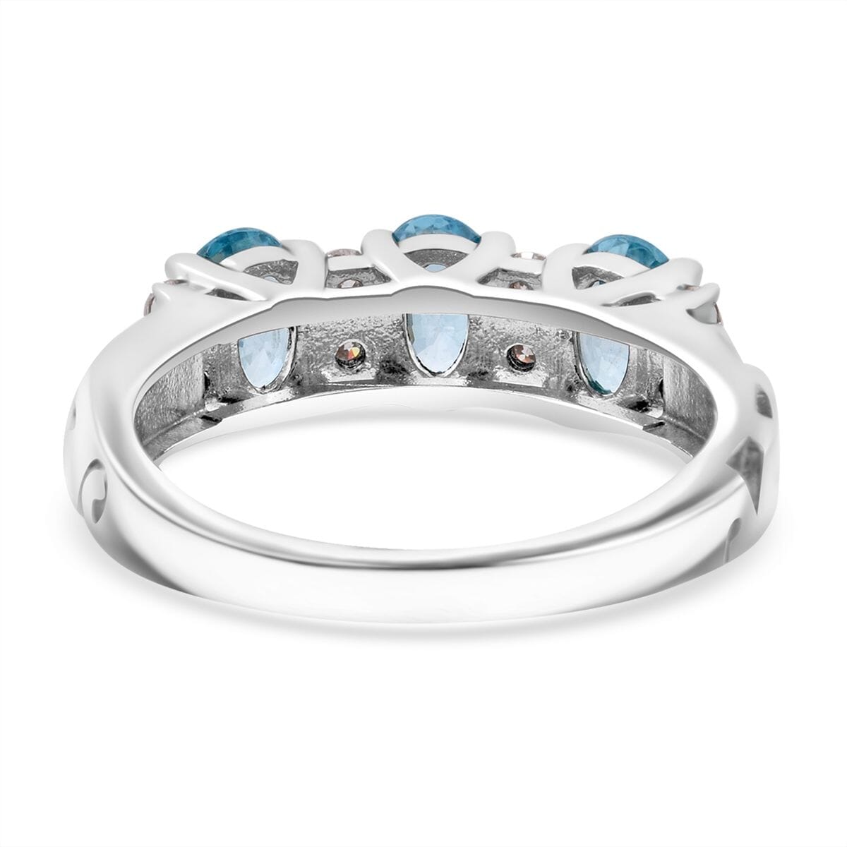 Premium Cambodian Blue Zircon and Moissanite 2.50 ctw Dancing Waves Ring in Rhodium Over Sterling Silver (Size 10.0) image number 4