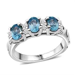 Premium Cambodian Blue Zircon and Moissanite 2.50 ctw Dancing Waves Ring in Rhodium Over Sterling Silver (Size 6.0)