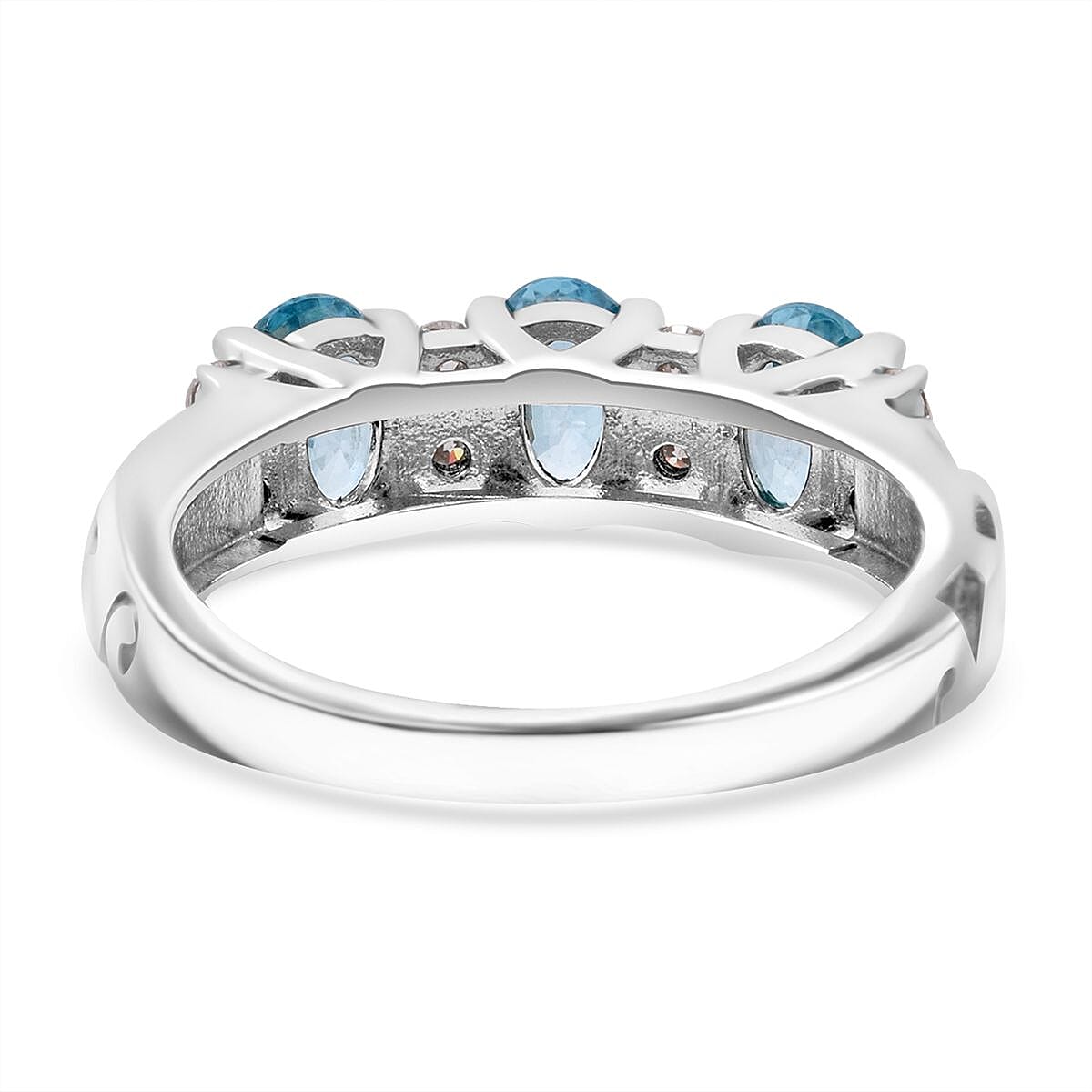 Premium Cambodian Blue Zircon and Moissanite 2.50 ctw Dancing Waves Ring in Rhodium Over Sterling Silver (Size 6.0) image number 4