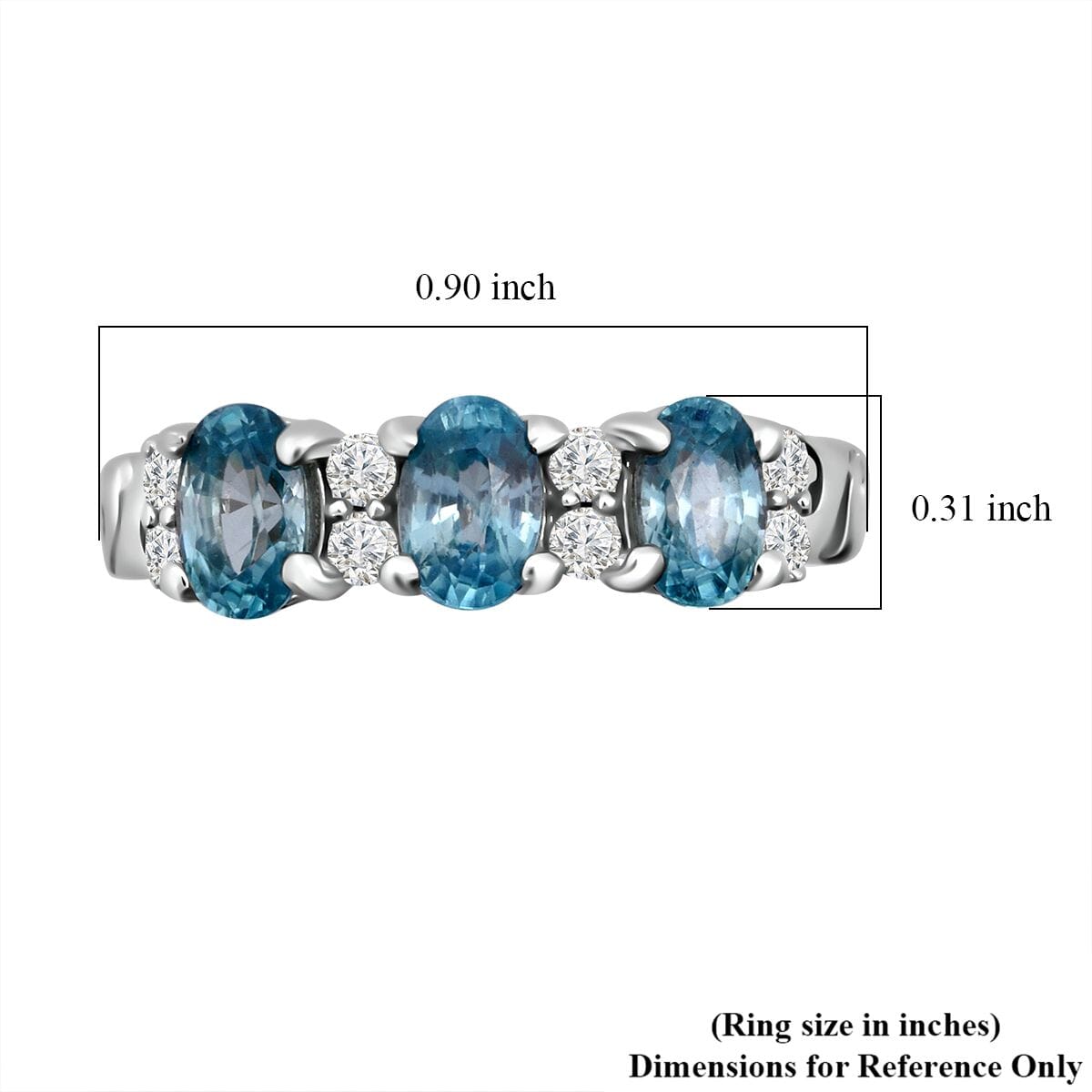 Premium Cambodian Blue Zircon and Moissanite 2.50 ctw Dancing Waves Ring in Rhodium Over Sterling Silver (Size 7.0) image number 5