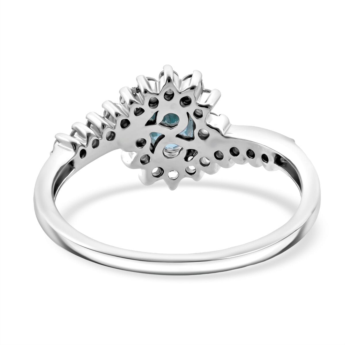 D'Joy Premium Cambodian Blue Zircon and White Zircon 1.25 ctw Ocean Flame Ring in Rhodium Over Sterling Silver (Size 7.0) image number 4