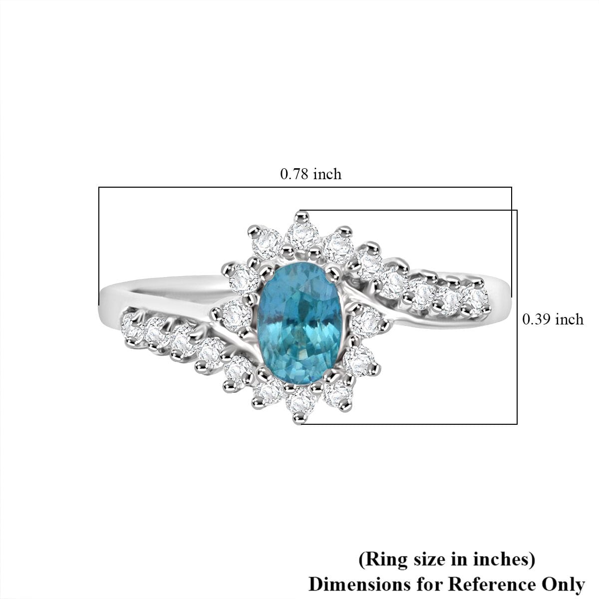 D'Joy Premium Cambodian Blue Zircon and White Zircon 1.25 ctw Ocean Flame Ring in Rhodium Over Sterling Silver (Size 7.0) image number 5