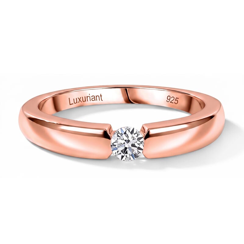 Luxuriant Lab Grown Diamond E-F VS 0.15 ctw Solitaire Ring in 18K Vermeil Rose Gold Over Sterling Silver (Size 4.0)