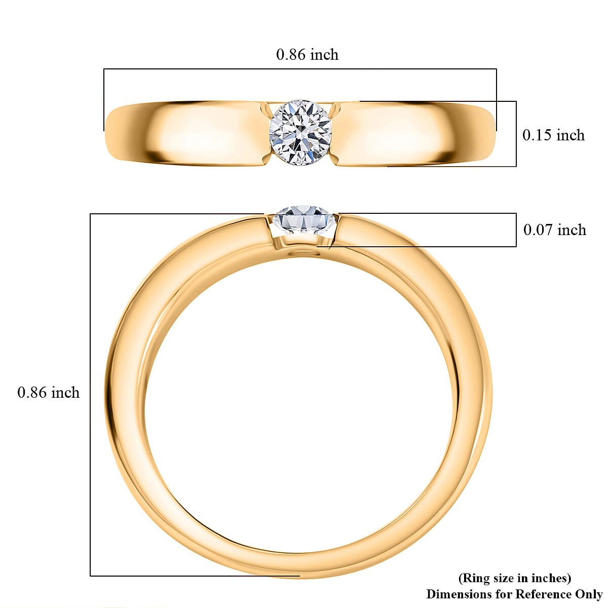 Luxuriant Lab Grown Diamond E-F VS 0.15 ctw Solitaire Ring in 18K Vermeil Yellow Gold Over Sterling Silver (Size 11.0) image number 5