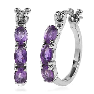 EverTrue African Amethyst 2.90 ctw Hoop Earrings in Stainless Steel