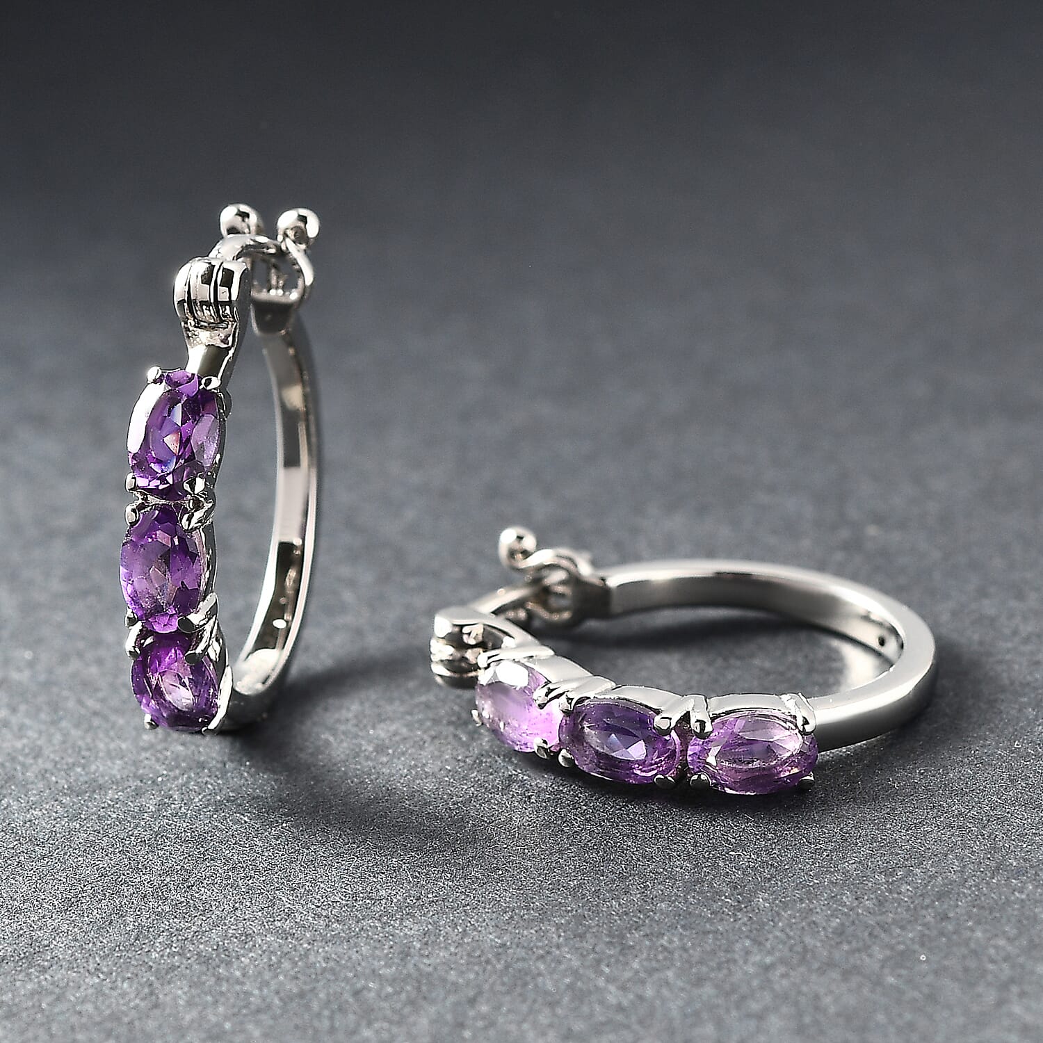 EverTrue African Amethyst 2.90 ctw Hoop Earrings in Stainless Steel