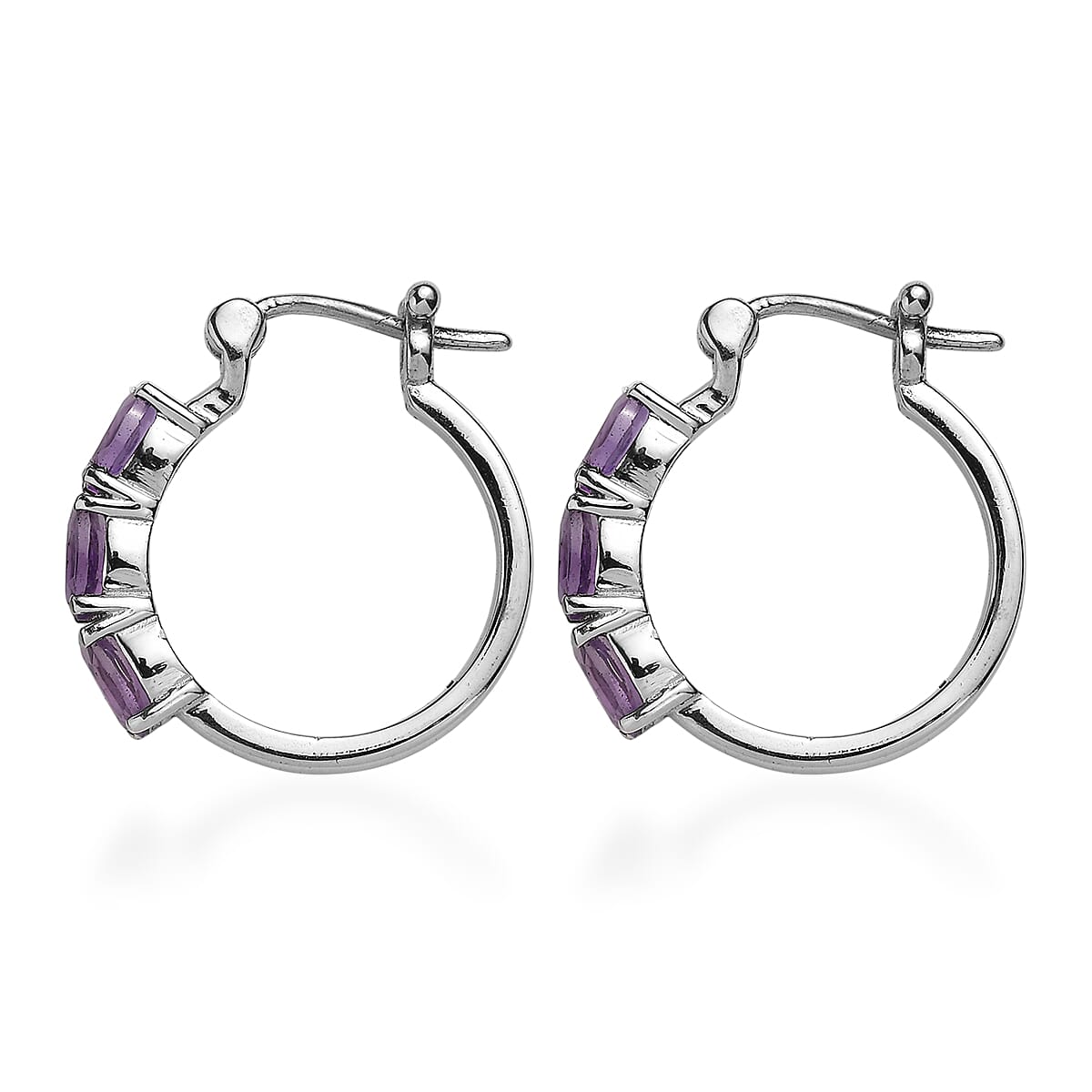 EverTrue African Amethyst Hoop Earrings in Stainless Steel 2.90 ctw image number 3