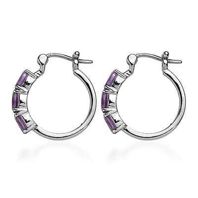 EverTrue African Amethyst 2.90 ctw Hoop Earrings in Stainless Steel