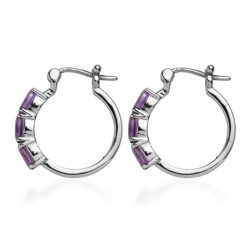 EverTrue African Amethyst 2.90 ctw Hoop Earrings in Stainless Steel