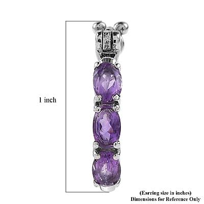 EverTrue African Amethyst 2.90 ctw Hoop Earrings in Stainless Steel