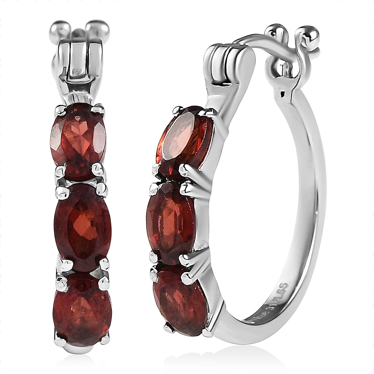 EverTrue Mozambique Garnet 3.40 ctw Hoop Earrings in Stainless Steel image number 0